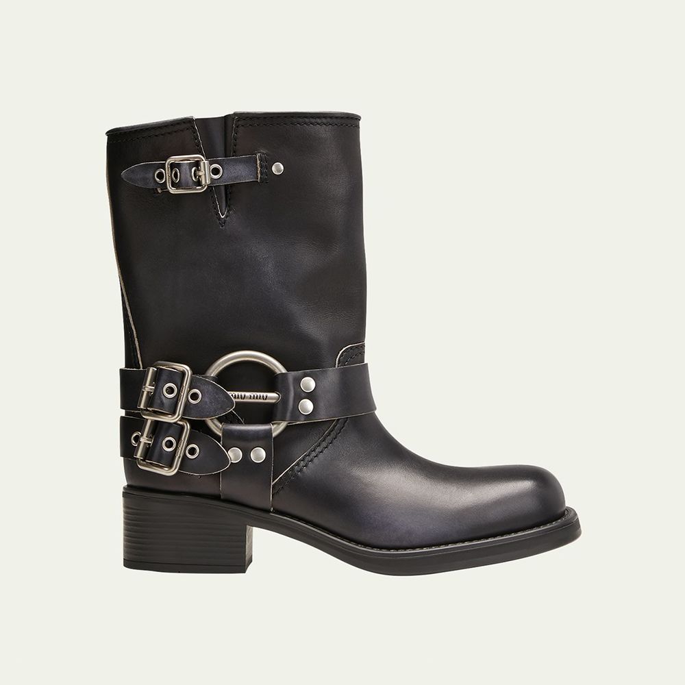 Leather Harness Buckle Biker Boots