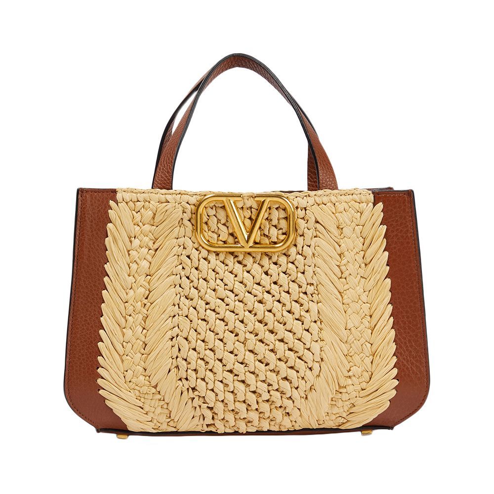 VLOGO Small Raffia Top-Handle Bag