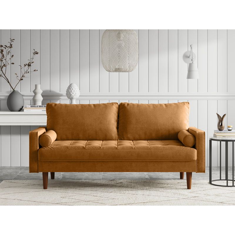 Brighton 70" Square Arm Velvet Tufted Seat Sofa