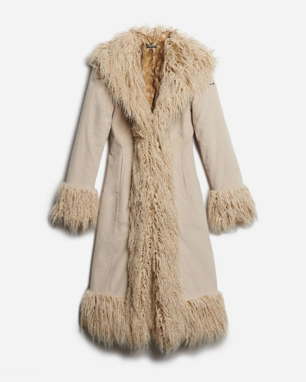 Faux Fur Lined Longline Afghan Coat