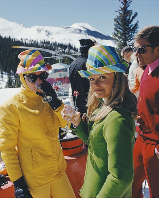 women in colourful hats at an apres ski party in snowmass village, in pitkin county, colorado, in march 1968 photo by slim aaronsgetty images