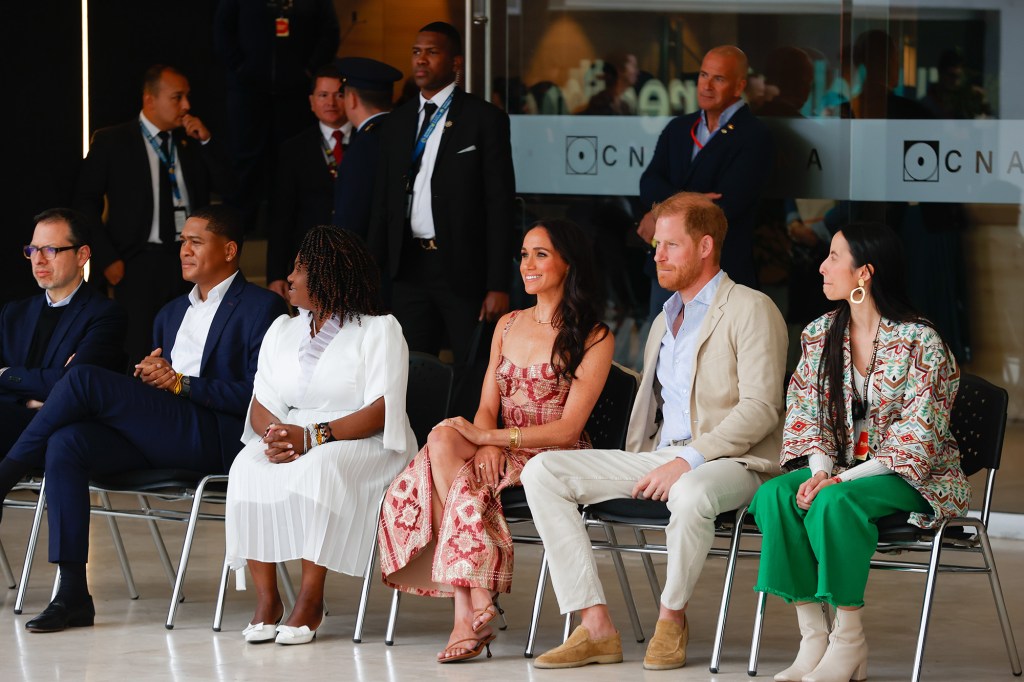 Meghan Markle Slides On Brown Jimmy Choo Mules for Colombia Visit Alongside Prince Harry