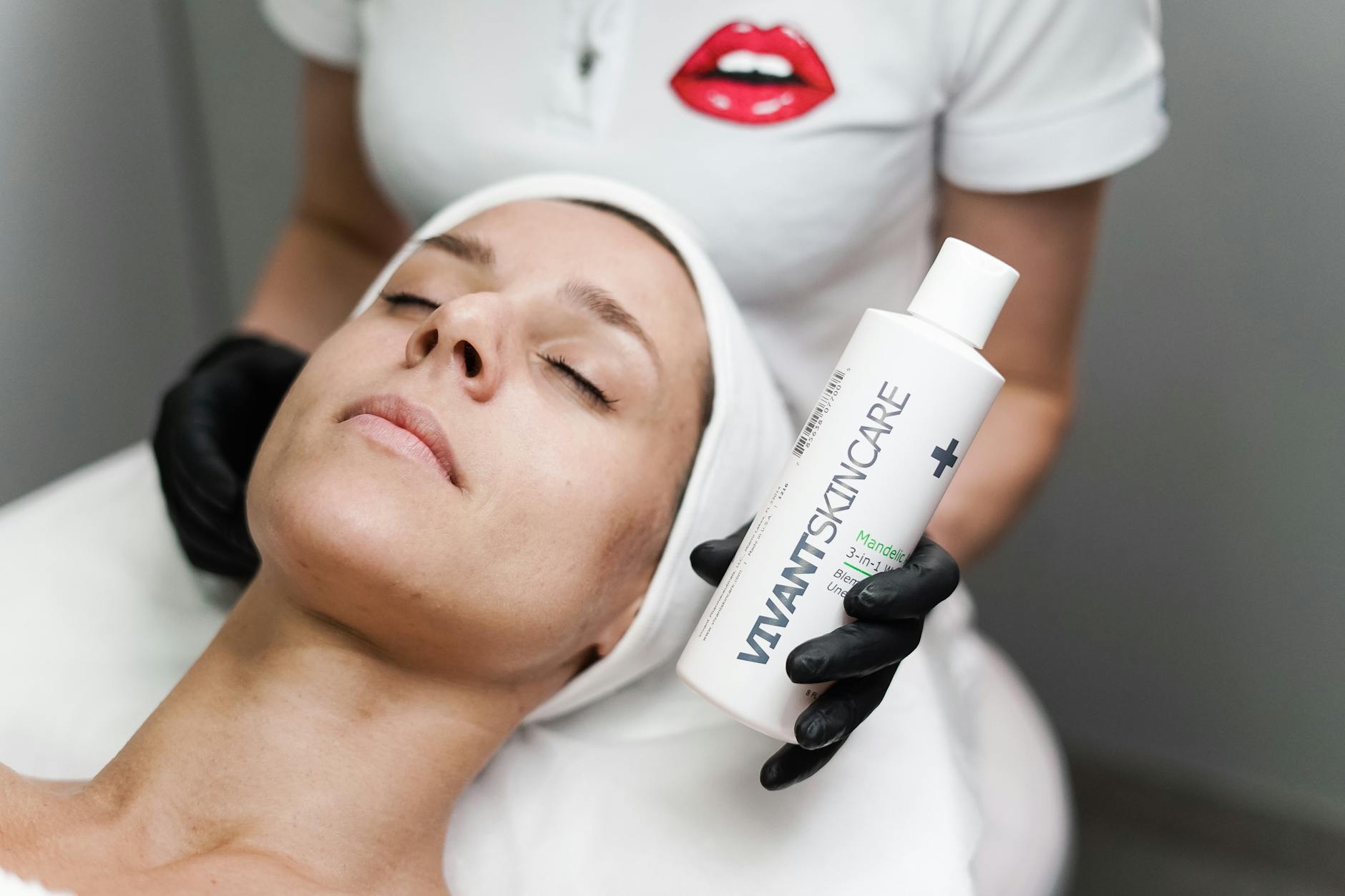 Professional skincare treatment being performed in a clinical setting