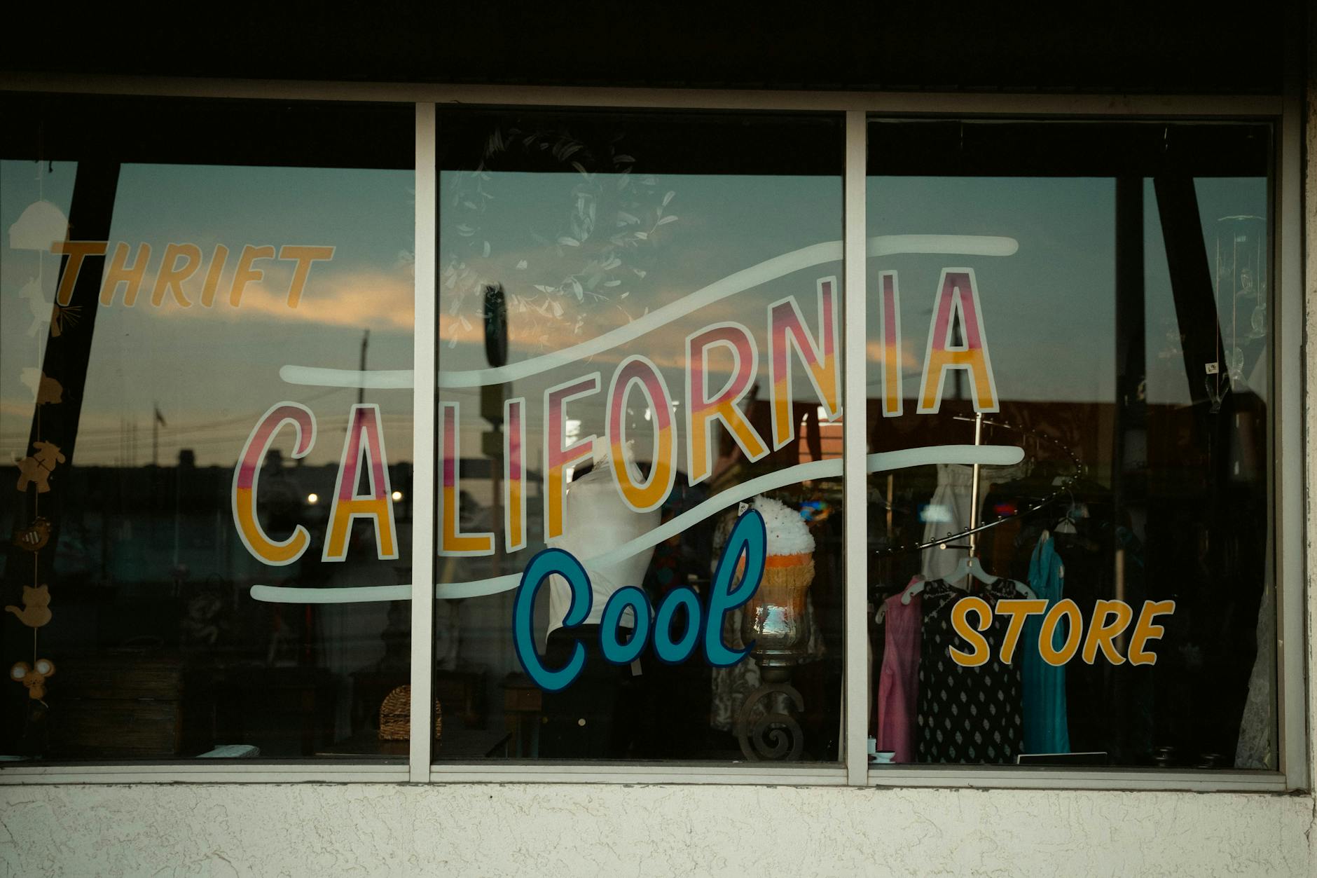 Vintage items displayed at thrift store including cameras and accessories