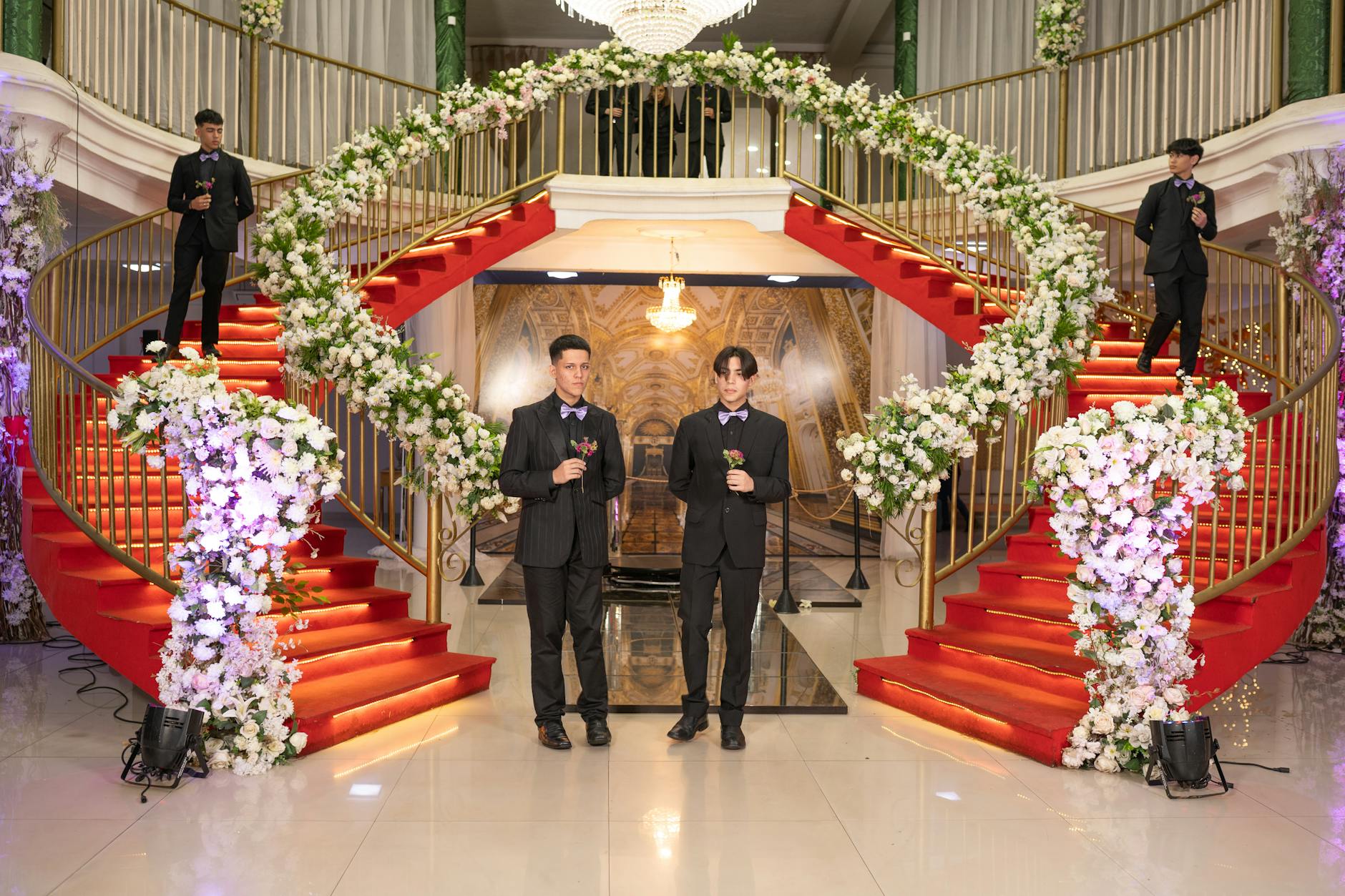 Elegant red carpet event setting with professional photography lighting and glamorous atmosphere