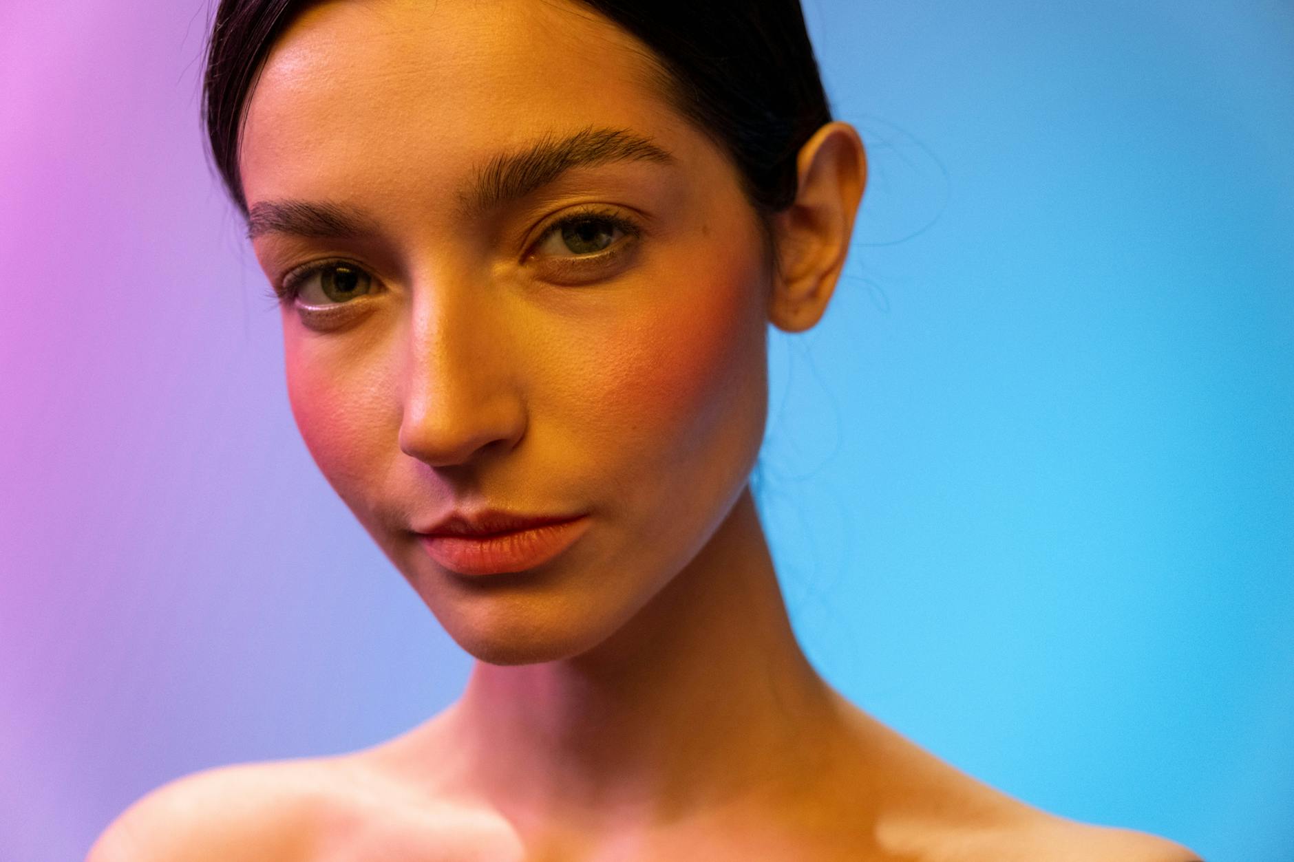 Close-up portrait showing healthy, radiant skin with natural glow