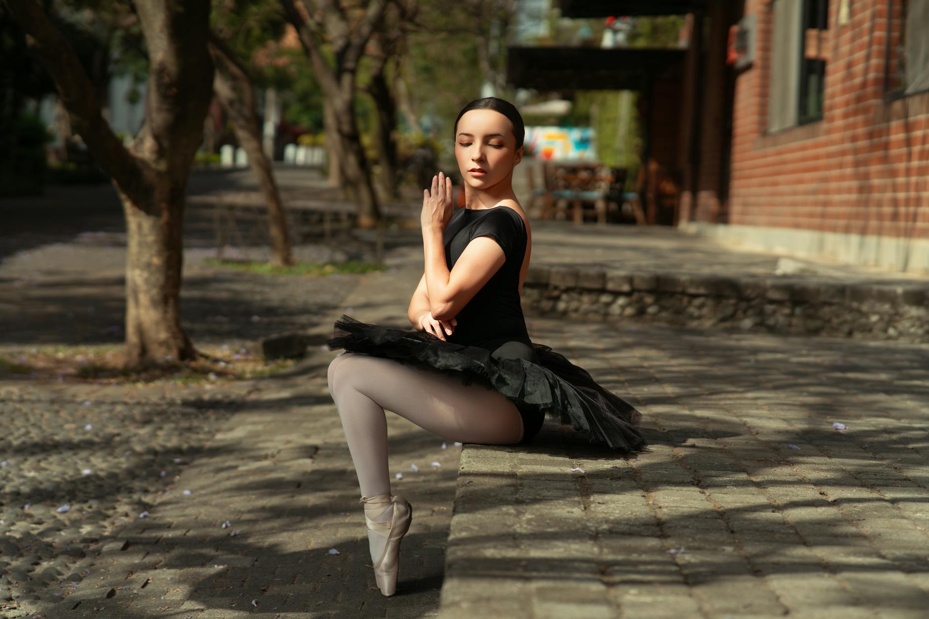 Soft pastel ballet-inspired fashion look with tulle and ribbon details