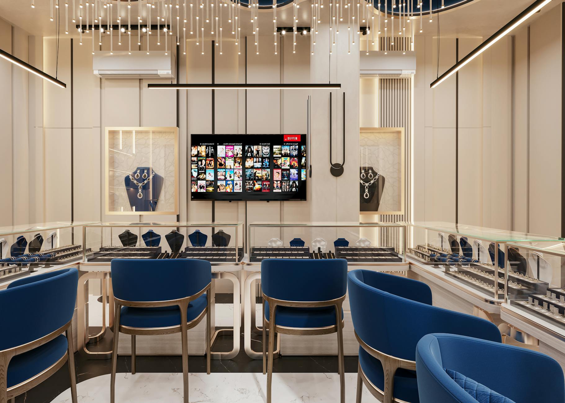Sophisticated consignment shop interior showcasing high-end vintage fashion pieces on display