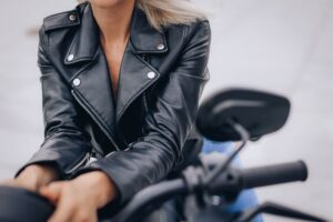 Motorcycle Dispatch Rider Jackets Are Cutting Into Luxury Outerwear Close-up of a heavy-duty motorcycle jacket with structured shoulders and utility pockets