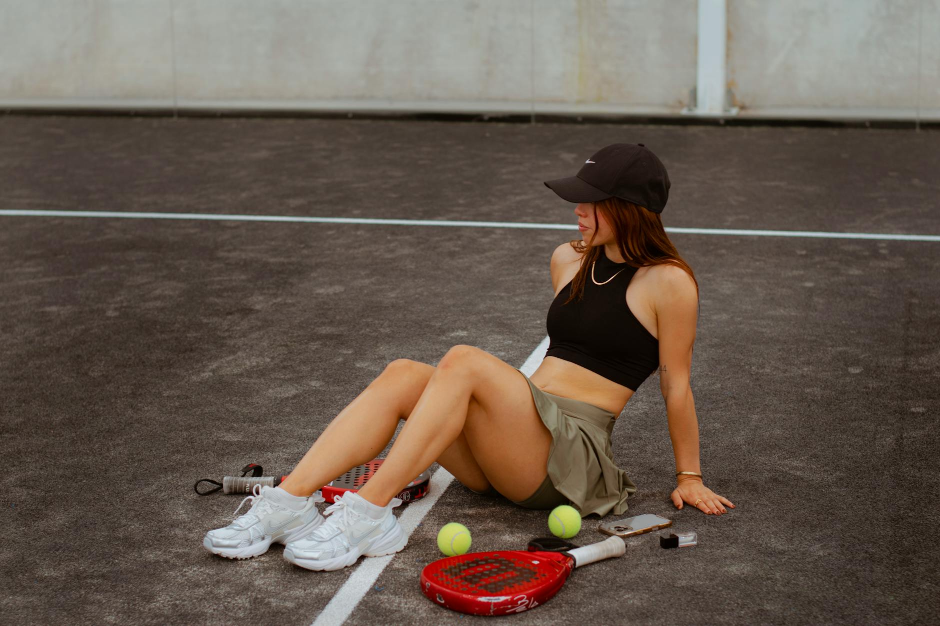 Casual office-ready outfit combining athletic and tailored clothing pieces