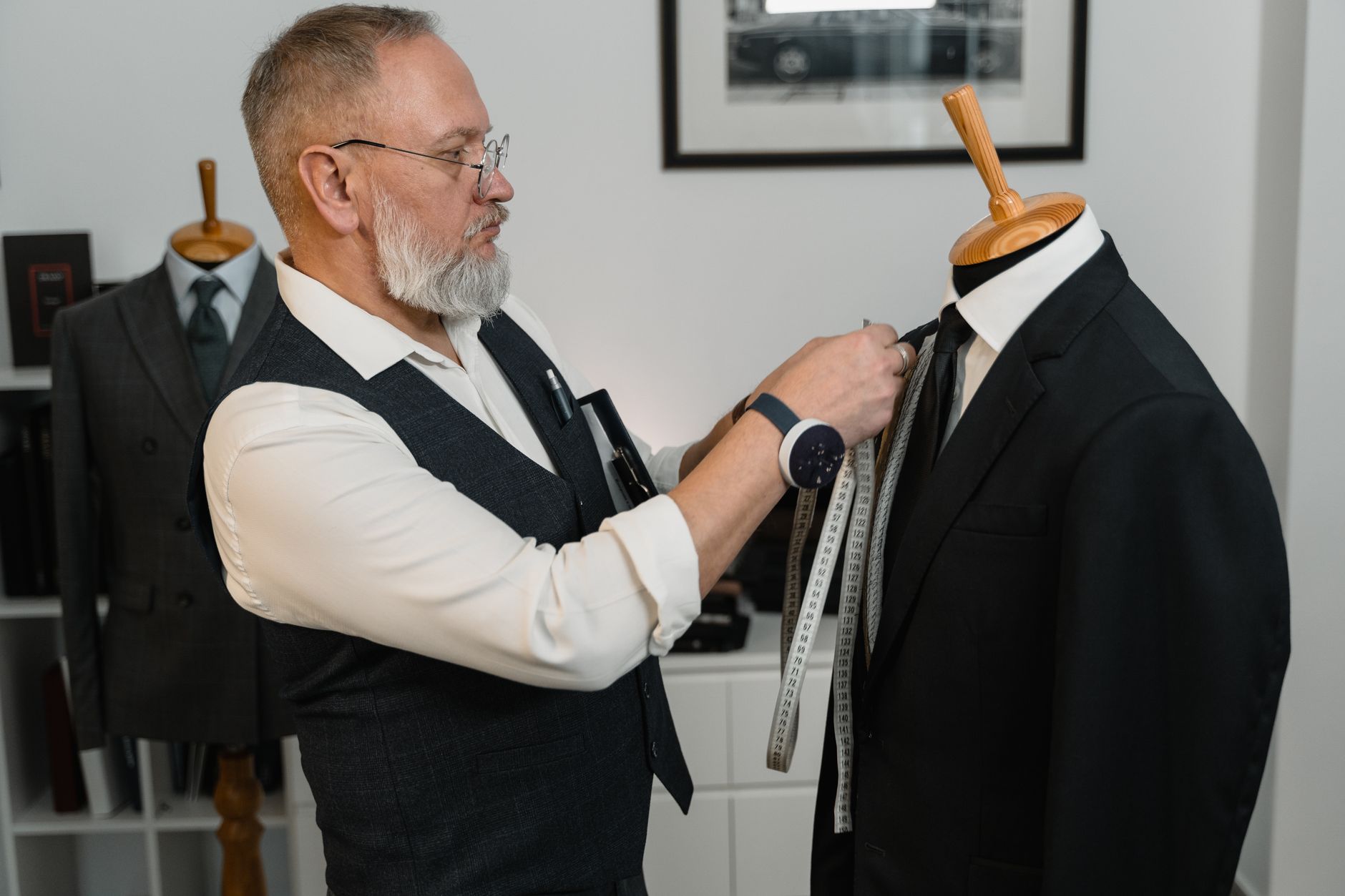 Close-up detail of a structured shirt collar showing precise construction and fabric weight