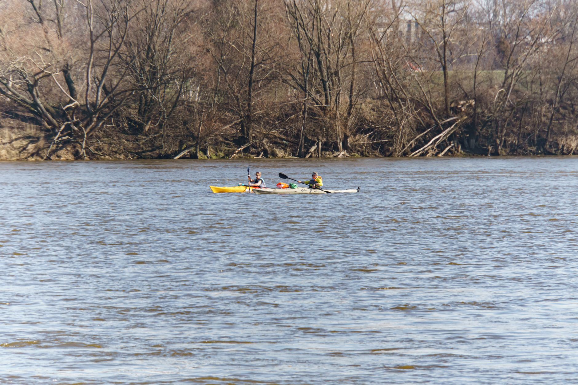Close-up of a flat water kayak paddle blade showing the tapered rail edges