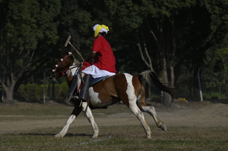 Polo player in white breeches on horseback showing structured leg silhouette
