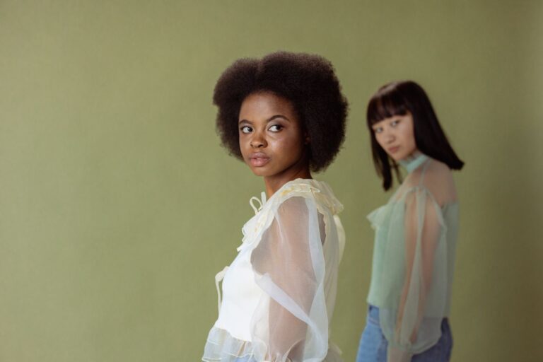 Close-up of a structured collar on a sheer blouse showing clean upright shape