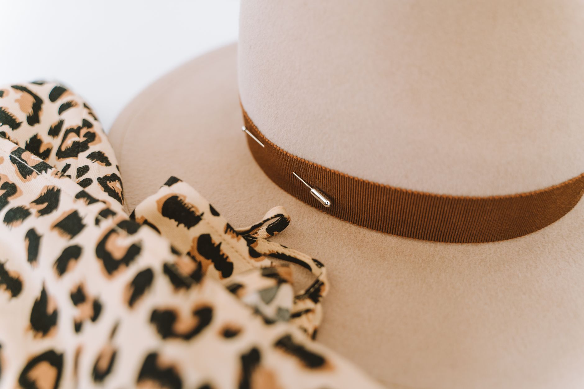 Structured felt hat with a small metal pin detail through the brim